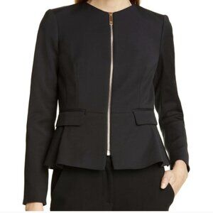 Ted Baker Zameli Peplum Black Blazer Size 2 OfficeChic quiet luxury preppy
